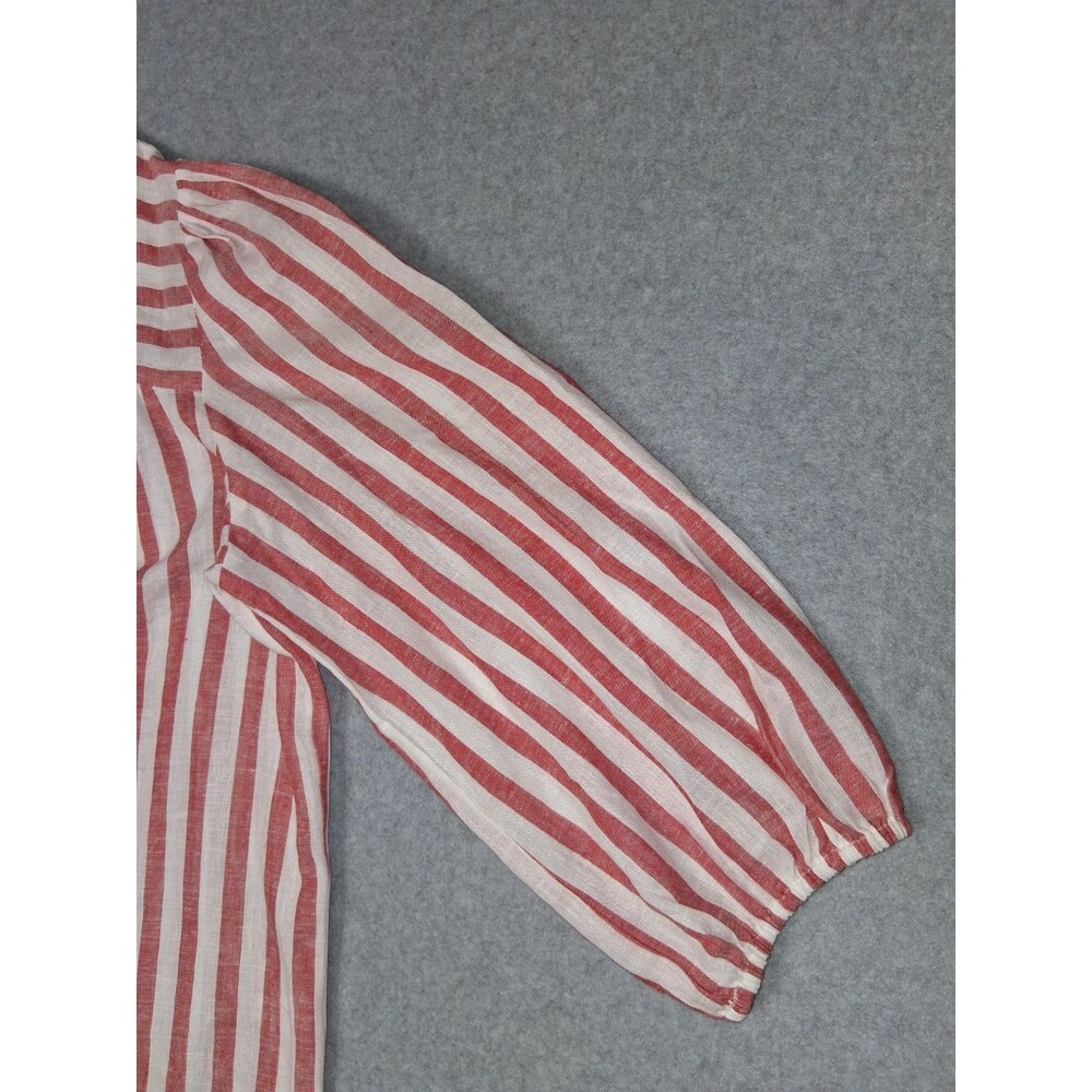 Cato Linen Blend Peasant Tunic Top Womens L Red White Striped Coastal Grandma - Picture 6 of 14